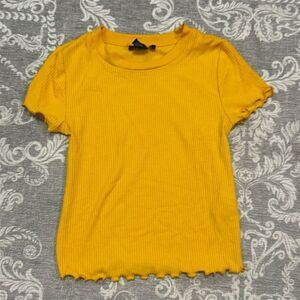 Forever 21 Women's Yellow Cropped Tee Lettuce Edge Hem Size S